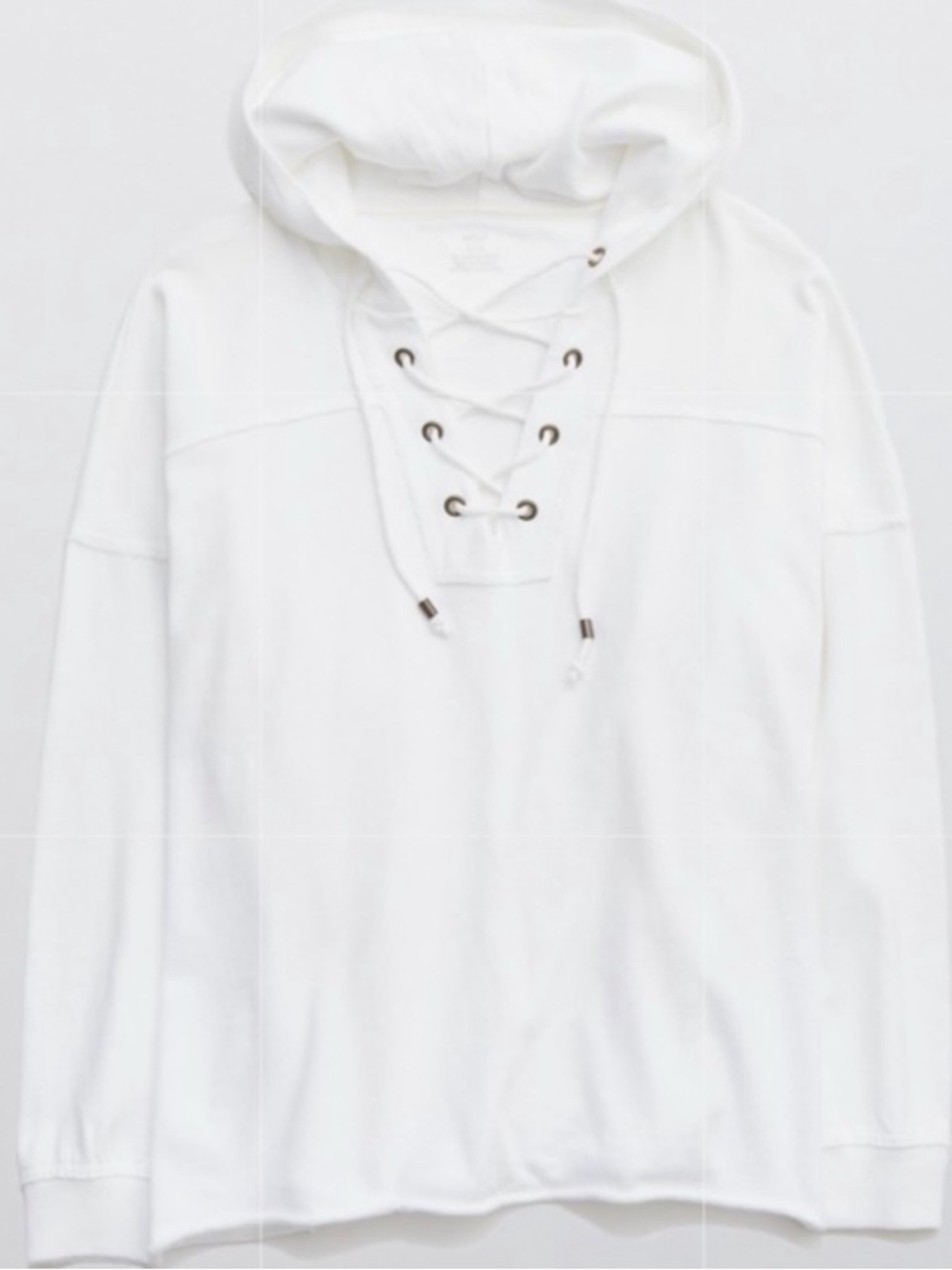 ⚡️Aerie White Lace-Up Hooded Pullover Sweatshirt